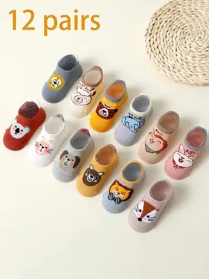 Cartoon Animal Pattern Ankle Socks, Non-slip Floor Socks for Babies & Toddlers, Soft Comfortable Breathable Socks for Daily W...