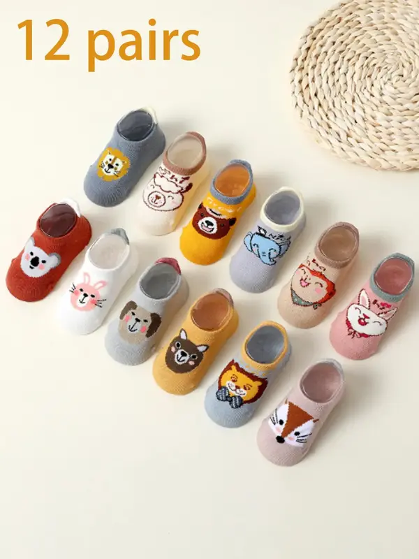Cartoon Animal Pattern Ankle Socks, Non-slip Floor Socks for Babies & Toddlers, Soft Comfortable Breathable Socks for Daily W...