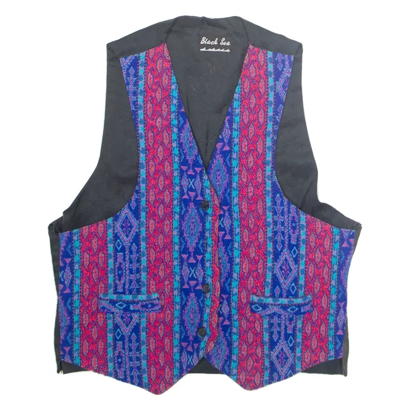 BLACK SEA Mens Waistcoat Blue Crazy Pattern L