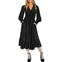 Dokotoo Womens 2025 Wrap V-Neck Twist Knot Long Sleeve Empire Waist Midi Maxi Dress A-Line Ruched Flowy Dress with Pockets