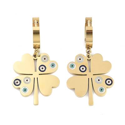 Left and Right Clover 304 Stainless Steel Dangle Earrings
