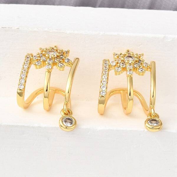Brass Micro Pave Clear Cubic Zirconia Cuff Earrings