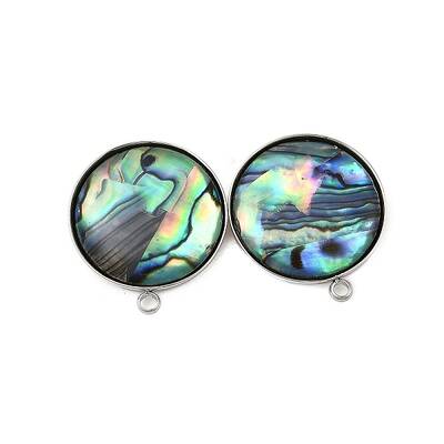 304 Stainless Steel Pave Natural Paua Shell Stud Earring Findings