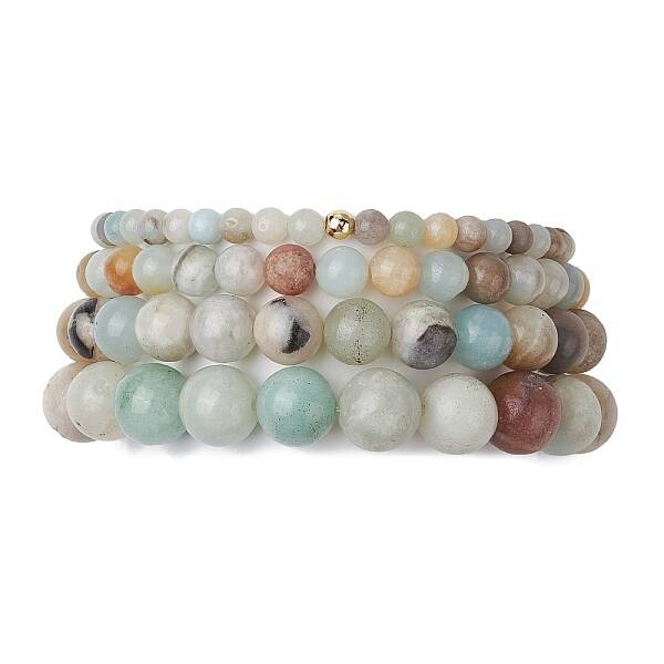 4Pcs 4 Styles Natural Flower Amazonite Stretch Bracelets