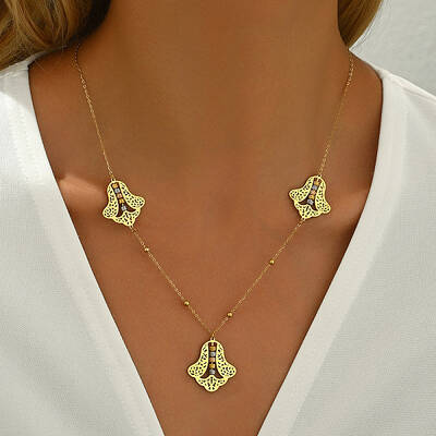Stainless Steel Geometric Hollow Flower Bib Necklaces for Women