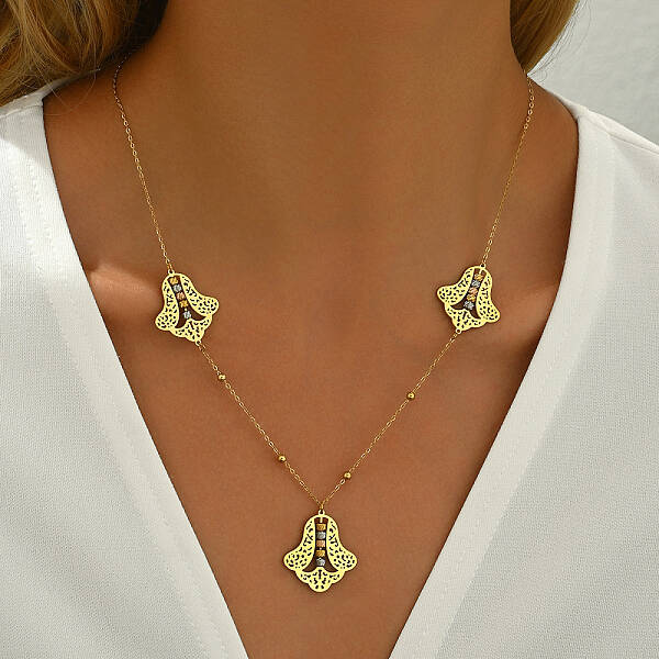 Stainless Steel Geometric Hollow Flower Bib Necklaces for Women