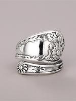 Vintage Flower Design Cuff Ring, Fashionable Jewelry for Women & Girls, Elegant All-match Fashion Anniversary Party Jewelry G...