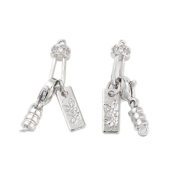 Brass Micro Pave Clear Cubic Zirconia Lobster Claw Clasps