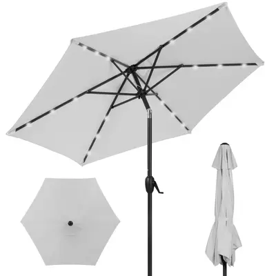 Best Choice Products 7.5ft Outdoor Solar Patio Umbrella for Deck, Pool w/ Tilt, Crank, LED Lights