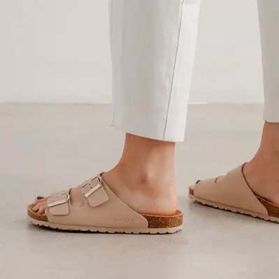 Marbella Vegan Leather Slip On Cork Sandal - Nude | Select Size: 10 US (41EU) | Color: Nude