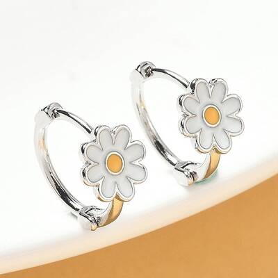Daisy Brass Enamel Hoop Earrings for Women
