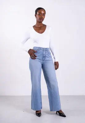 Organic Cotton V-Neck Long Sleeve T-Shirt, White | Size: M