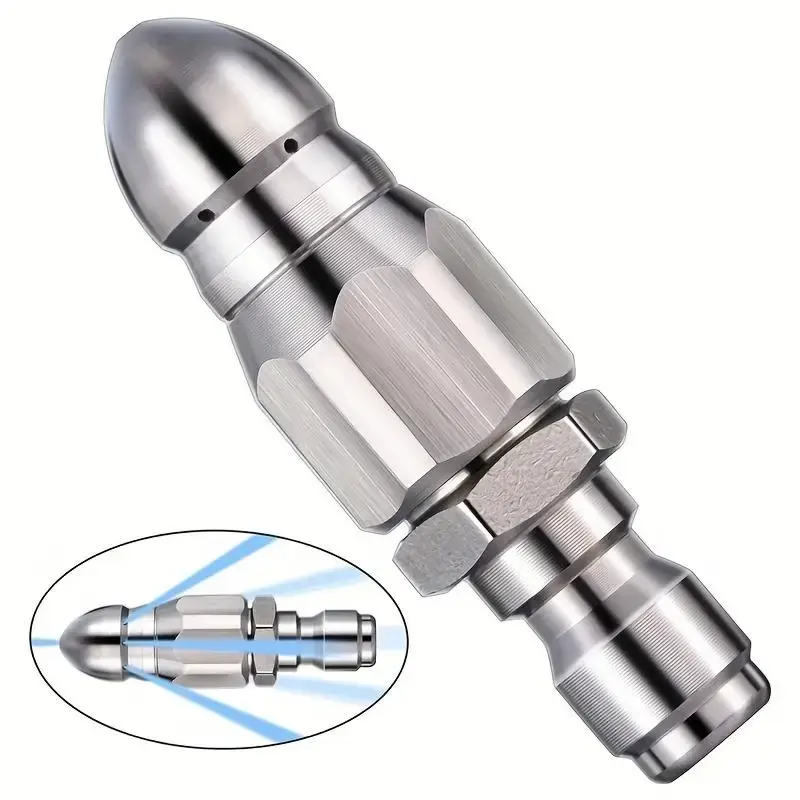 Stainless Steel High-pressure Sewer Pipe Unblocking Nozzle, Quick-connect 1/4 Pipe Cleaning Rotating Nozzle, High-pressure Se...
