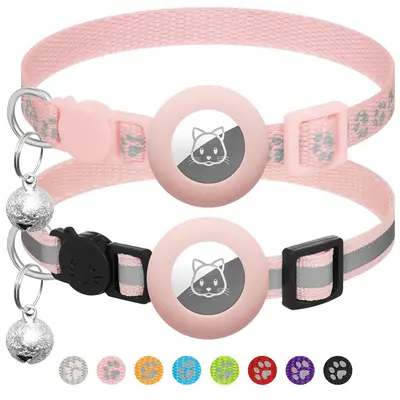 2 Pack Airtag Cat Collar Breakaway with Bell,Reflective Kitten Collar with Cat Collar Airtag Holder,Adjustable 7-12In,Safety...