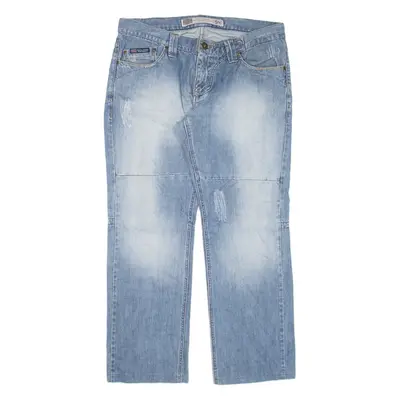 ALBERT J MALLOY Distressed Mens Jeans Blue Relaxed Straight W34 L28