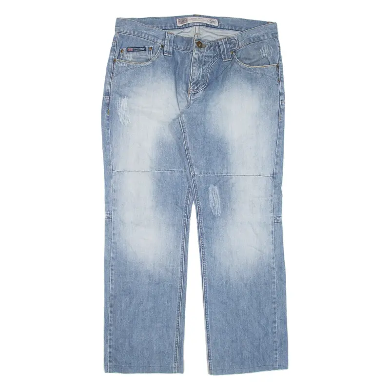 ALBERT J MALLOY Distressed Mens Jeans Blue Relaxed Straight W34 L28