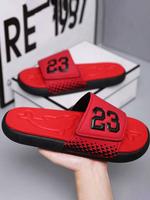 Men's Colorblock Figure Print Slides, Casual Comfortable Breathable Sports Slides, Non-slip Beach Slippers for Indoor & Outdo...