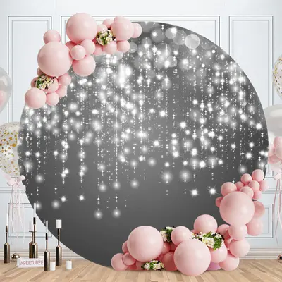 Aperturee Sliver Glitter Bokeh Round Birthday Party Backdrop