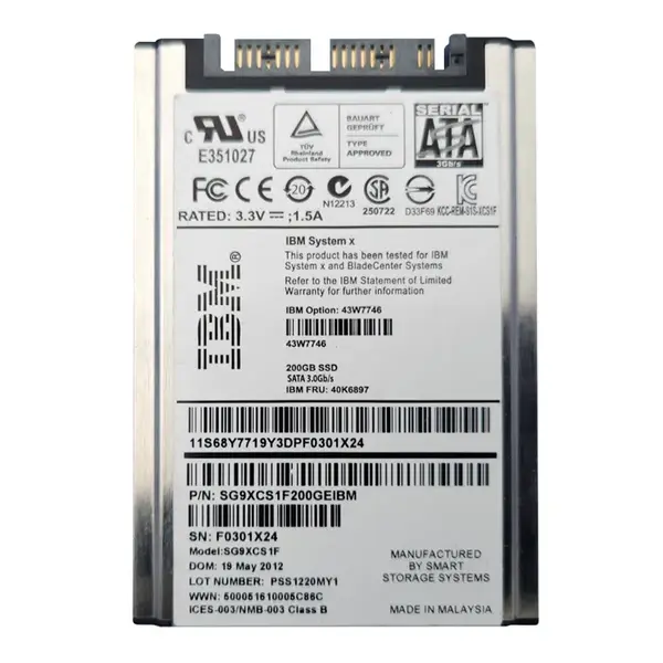 43W7746 IBM 200GB Multi-Level Cell SATA 3Gb/s Hot Swappable 1.8-Inch Solid State Drive