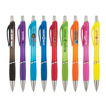 250 Custom Wave - Clear Ballpoint Pen - Rubber Grip