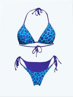 Women's Leopard Print Bikini Set, Casual Removable Pads Halter Triangle Swim Bra & Tide Side Swim Thong, Swimsuit for Women, ...
