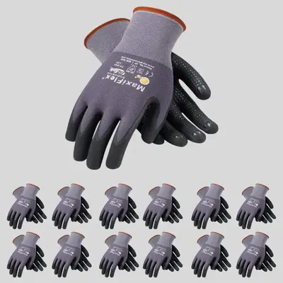 MaxiFlex Work Gloves Ultimate Men's Gray Nitrile Coated 12-Pack with Excellent Grip, Durable for Precision Outdoor Tasks, Mac...