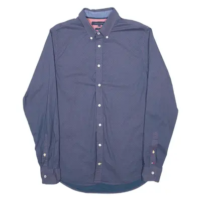 TOMMY HILFIGER Stretch Mens Formal Shirt Blue Polka Dot Long Sleeve L