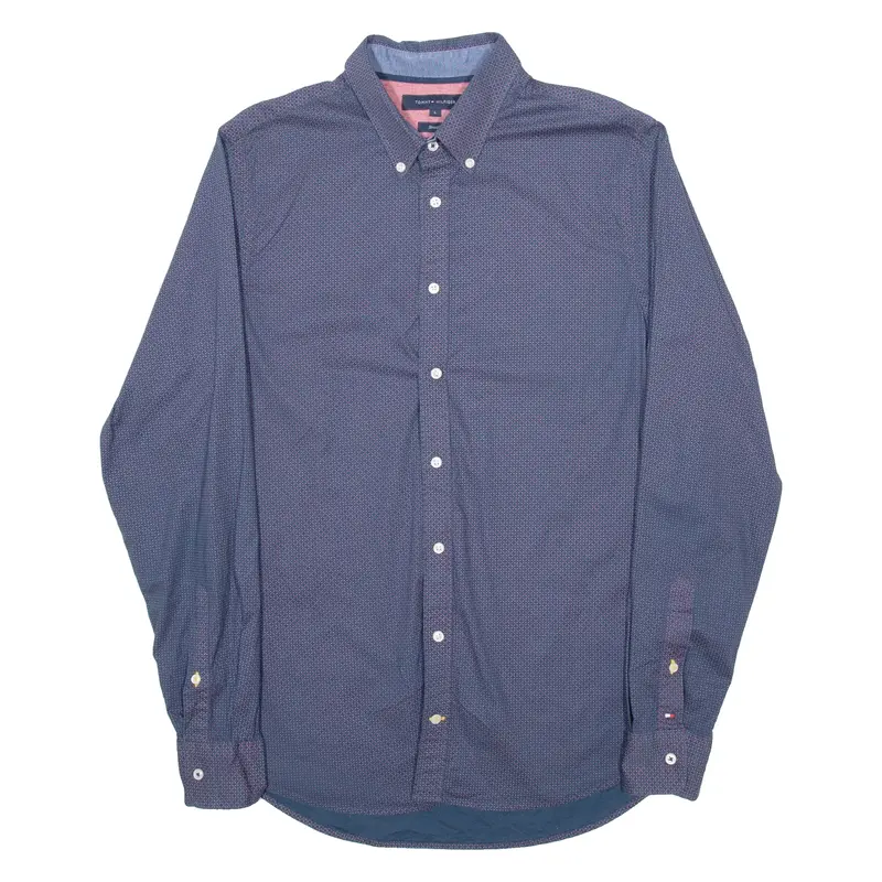 TOMMY HILFIGER Stretch Mens Formal Shirt Blue Polka Dot Long Sleeve L