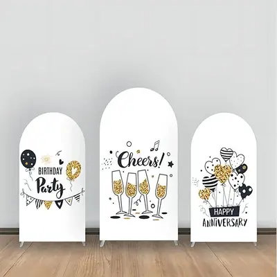 Black White Gold Cheers Birthday Arch Backdrop Kit - Aperturee