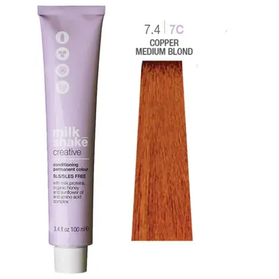 Milk Shake Creative Tinta permanente per capelli senza SLS/SLES 7.47C Biondo medio ramato 100 ml