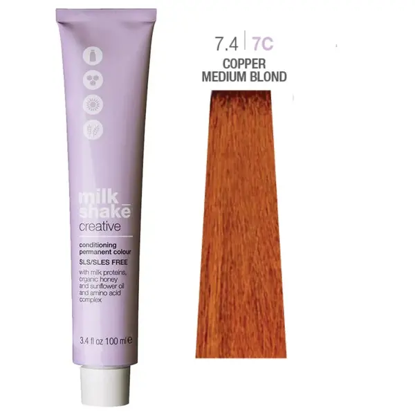 Milk Shake Creative Tinta permanente per capelli senza SLS/SLES 7.47C Biondo medio ramato 100 ml
