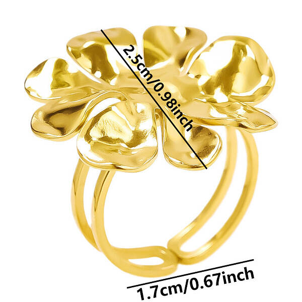 Stylish Flower 304 Stainless Steel Open Cuff Ring for Women