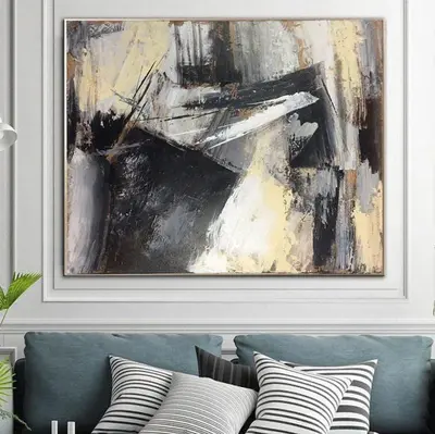 Black and White Abstraction Art Oversized Painting Abstract Office Decor Art Rich Texture | HONESTY