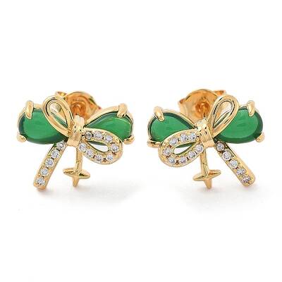 Brass Micro Pave Clear Cubic Zirconia Stud Earrings