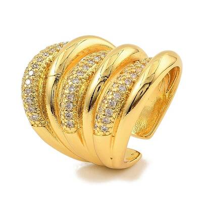 Brass Micro Pave Cubic Zirconia Cuff Rings
