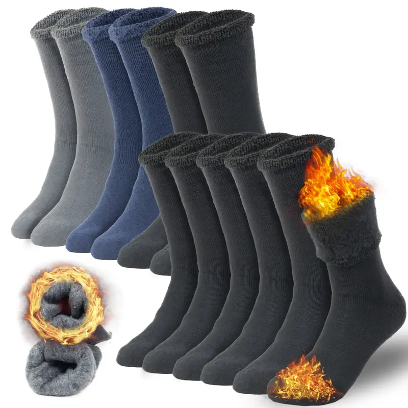NevEND 6 Pairs Mens Heavy Duty Thermal Boot Socks Winter Warm Insulated Heated Cotton Wool Work Crew Thick Warm Socks 7-12 Me...