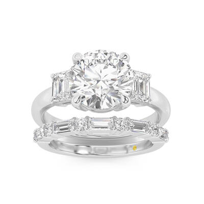 Moonbeam Lab Grown Round Diamond Engagement Ring with the Cleo Wedding Band | 10K White Gold 2 ct. tw.