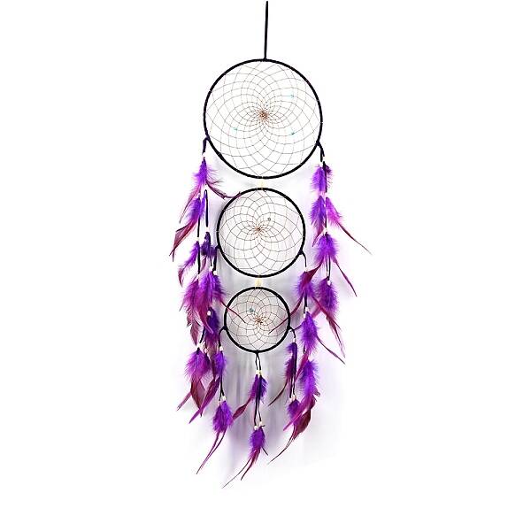 Three-Ring Pointed Woven Net/Web with Feather with Iron Home Crafts Wall Hanging Decoration