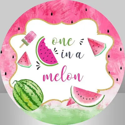Aperturee Circle Pink One In A Melon Happy Birthday Backdrop | Round Backdrop For Birthday Party | Round Backdrop Cover Diy |...