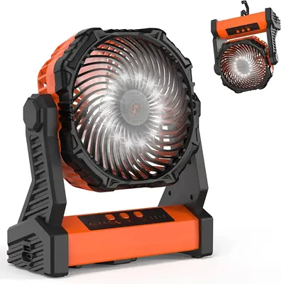 3 Speeds Camping Fan with LED Lantern, 10000mAh Rechargeable Battery Operated Outdoor Tent Fan with Light & Hook, Personal US...
