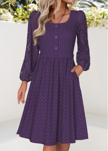 Modlily Purple Tummy Coverage Long Sleeve Square Neck Dress - M