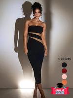Women's Contrast Mesh Bodycon Tube Dress for Party Club and Wedding Dating, 2025 Trend Elegant Strapless Dresses, Formal, Sle...