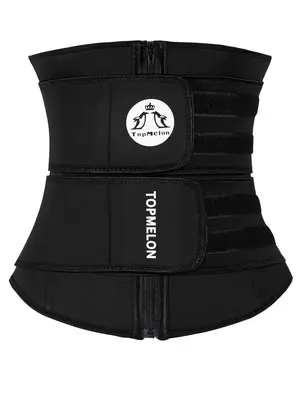 Plus Size Letter Print Zipper Velcro Waist Trainer, Tummy Control Waist Cincher, High Stretch Shaper for Women, Plus Size Wom...
