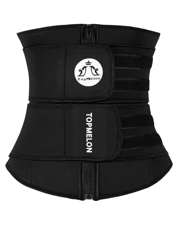 Plus Size Letter Print Zipper Velcro Waist Trainer, Tummy Control Waist Cincher, High Stretch Shaper for Women, Plus Size Wom...