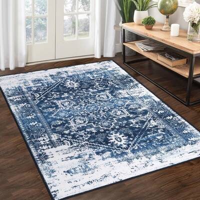 Garvee Area Rug 4x6 Vintage Rug Non Slip Washable Rug Non Shedding Distressed Rug Low Pile Throw Rug Foldable Accent Rug for ...