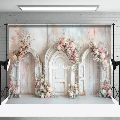 White Pink Vintage Wall Arch Floral Wedding Backdrop