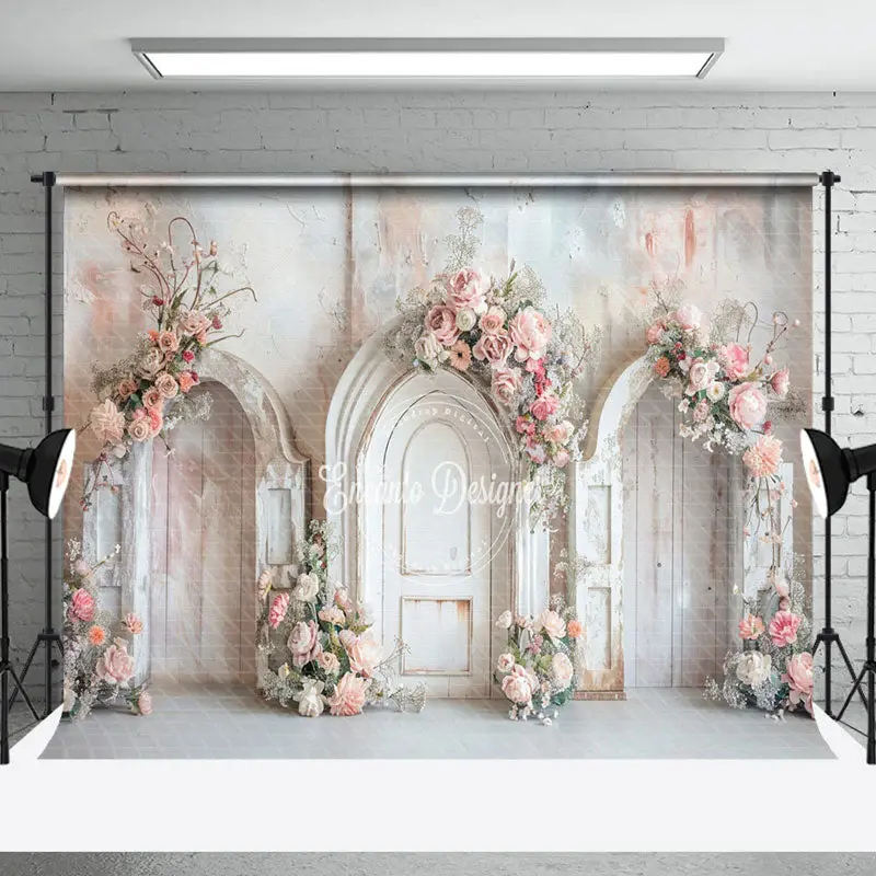 White Pink Vintage Wall Arch Floral Wedding Backdrop