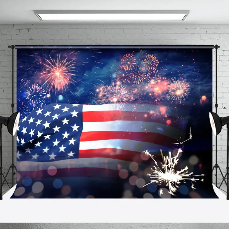 Bokeh American Flag Sparke Independence Day Backdrop - Aperturee