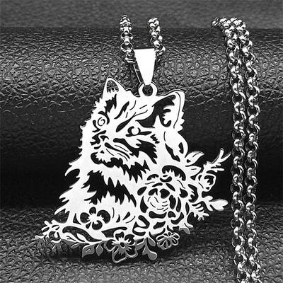 304 Stainless Steel Box Chain Hollow Cute Cat Pendant Necklaces
