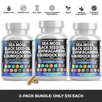 Clean Nutra 3-Pack | MultiMineral Sea Moss, Black Seed Oil, Ashwagandha & Turmeric – Health & Wellness Supplement Capsule H...